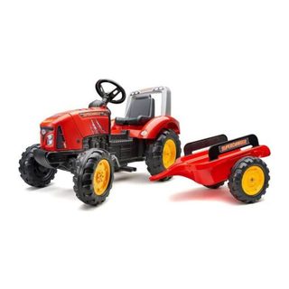 Falk - Tracteur A Pedales Supercharger Rouge Avec Capot Ouvrant Et Remorque Inclus