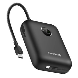 Batterie Externe 30000mah Câbles Usb-c Et Lightning Intégrés Écran Led Noir Swissten