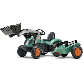 Tracteur À Pédales Falk Farm Lander Vert Avec Chargeur Avant & Remorque 3-7 Ans 100% Fabriqué France