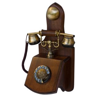 Opis 1921 Cable D - Téléphone Mural Rétro En Bois Et Metal Avec Cadran Rotatif
