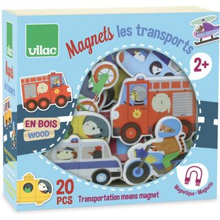 Set 20 Magnets En Bois Les Transports Multicolore 20 Pcs Vilac