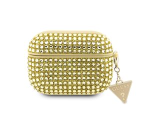 Coque Pour Airpods Pro 4g Diamond Avec Charm Triangle Scintillant Ornée De Strass Dorée Guess