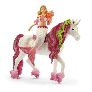 Figurine Sirene Feya Sur Licorne De Mer- Set De 3 Pieces - Figurines Poupée Princesse Scintillante Et Licorne Avec