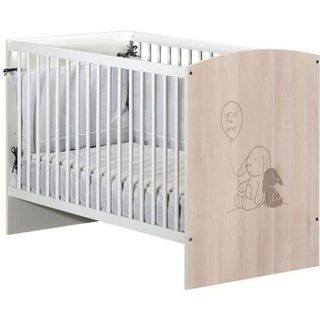 Baby Price Lit bébé 60x120 sérigraphie lapin - LAPINOU - Blanc/Bois