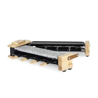 Appareil A Raclette Hkoenig - Wod360 - Jusqu'a 8 Personnes - Pierre A Cuire Base Rotative - Design Bois - 1400w