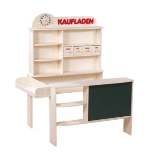 Épicerie – Avec 4 Tiroirs + Horloge + Tableau + Comptoirs – Bois Naturel