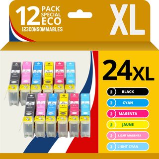 123consommables - 24xl - Cartouches D'encre Compatible Pour Epson Expression Home Xp-850 Xp-750 Xp-9