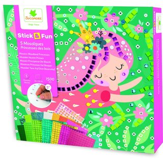 Coffret 5 Mosaïques Stick & Fun Mousses Princesses Des Bois 24x24 Cm Sycomore