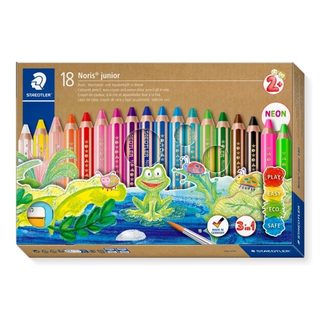 Crayons De Couleur Staedtler Noris Junior, Lot De 18, Extra Épais, Taille-crayon Et Pinceau – 3 E