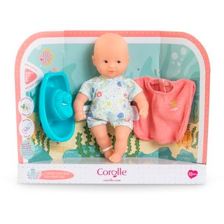 Set Poupée Bain Corolle Mini 20 Cm + Cape Éponge + Bateau Flottant