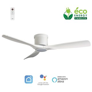 Fanelite - Brasseur D'air 132 Cm Blanc Aratua - Moteur Dc 35w - Lumière Led 20w Dimmable 3 Couleurs - Wifi - Contrôles Vocaux