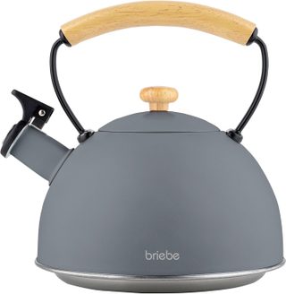 Bouilloire À Induction Théière Sifflet 2,3l Acier Inox., Poignée En Bois Briebe Nordic Gris