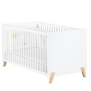 Baby Price Lit Évolutif - 140x70cm - Joy Naturel - Blanc Sur Pieds En Bois