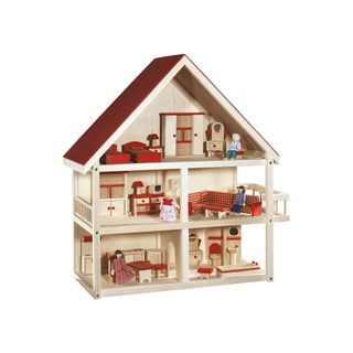 Maison De Poupée En Bois 3 Niveaux Roba Naturel Rouge 70 X 30 X 73 Cm