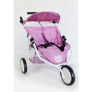 Poussette Jogger 3 Roues Pour Poupées Jumelles Jean Rose