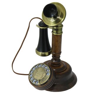 Opis 1921 Cable C - Téléphone Rétro En Bois Et Metal Avec Cadran Rotatif