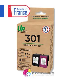 Uprint Pack De 2 Cartouches D'encre Remanufacturées Hp 301 Noire Et Couleur – Fabriquées En Fran