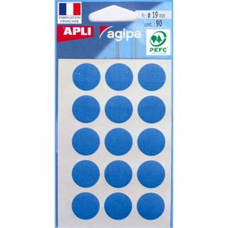 Pochette De 90 Pastilles Bleues - 19 Mm - Adhésif Permanent - Écriture Manuelle