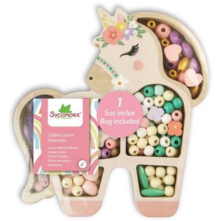 Coffret Licorne Perles Bois Pastel 170 Perles 3 M Fil Sycomore