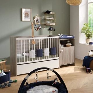 Lit Bébé Combiné - 120x60cm - Evolutif En 90x190cm - Babyprice Up - Chene - Avec Commode A Langer 1 Porte