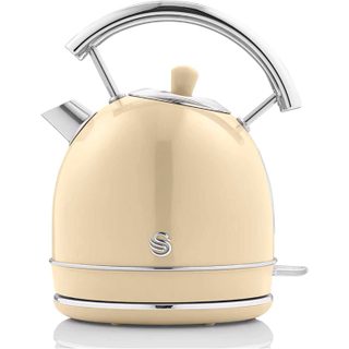 Retro Bouilloire, 1,8 L, Acier Inoxydable Sans Bpa, Résistance Cachée, Sans Fil Swan Sk14630cneu Crème 3000w