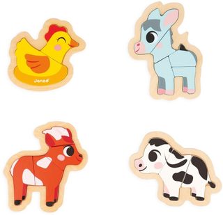Janod Casse-tête 4 Puzzles 2-3-4-5 Pièces Cour De Ferme