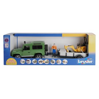 Véhicule Land Rover Defender avec une remorque, Mini Pelle JCB BRUDER