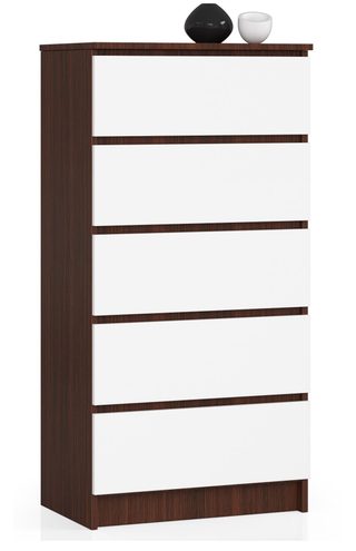 Commode Akord K60 Wengé 60 Cm 5 Tiroirs Façade Blanche 60x40x121 Cm