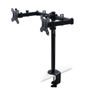 Support Écran Inclinable Et Rotatif À 360​° Pour Table., 2 Bras, Peint En Noir