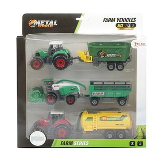 Tracteur En Métal Avec Remorque - Ensemble De 6 Véhicules Pour Enfants