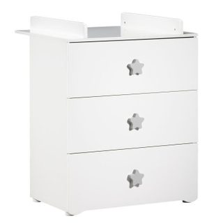Baby Price Commode à langer - Basic - 3 tiroirs - Blanche - Boutons étoiles grises