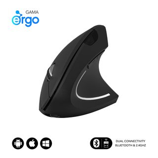 Subblim Raton Optico Dual Glide Vertical Ergo Dual Bateria Negro Souris Universel Droitier Bluetooth + Usb Type-a Optiq