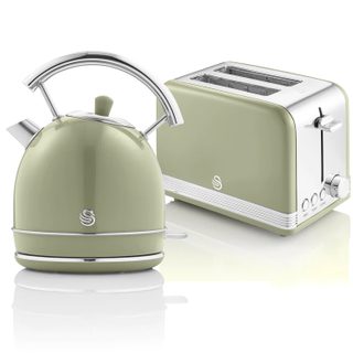 Retro Set Petit-déjeuner Bouilloire 1,8l Sans Fil, Grille-pain 2 Larges Tranches Swan Stp7050gneu Vert 850w