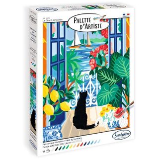 Peinture Acrylique - Palette D'artiste - Le Chat A La Fenetre - Peinture A Numéro Pour Adulte - Tableau Toilée