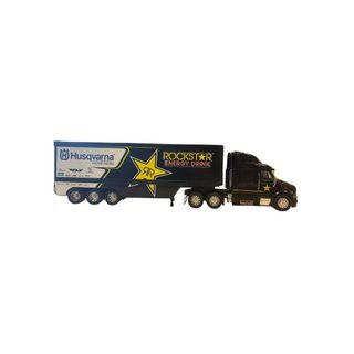Mini Camion Collection Newray 1/32 Rockstar Energy Husqvarna Factory Noir, Métal + Remorque Plastique