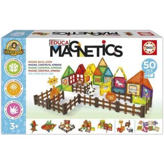 Educa Magnetics Parc Zoo - Jeu de construction - 50 pieces magnétiques, 4 animaux, 8 cartes - Des 3 ans