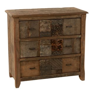 Commode 3 Tiroirs En Bois "vieilli" 100cm Marron