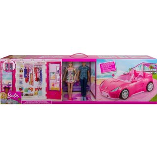 Coffret 4 En 1 : Cabriolet + Dressing + Poupee Barbie + Ken - Mattel - Gvk05 - Accessoire Poupee