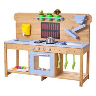 VEVOR Cuisine à Boue Patouille Extérieur Enfant en Bois avec Four Double Évier