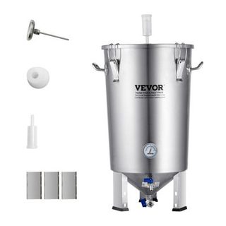 VEVOR Cuve brassage bière inox 304, 30L, avec base, couvercle, robinet, thermomètre, pour brasseur maison.