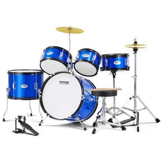 VEVOR Kit batterie enfants, 406 mm, 5 pièces, toms, caisse claire, cymbales. Baguettes, instruments, bleu.