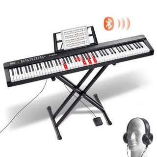 VEVOR Clavier piano numérique 88 touches semi-lestées, support, haut-parleurs, pédale, casque, Bluetooth.