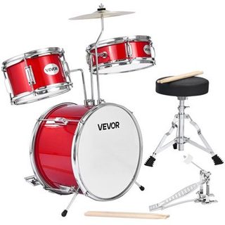 VEVOR Batterie Enfants Débutants Rouge 3 PCS avec Siège Grosse Caisse 3556 cm