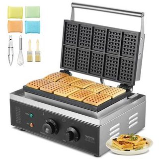 VEVOR Gaufrier commercial 1550W, appareil gaufres belges rectangulaires capacité 10 PCs, inox.