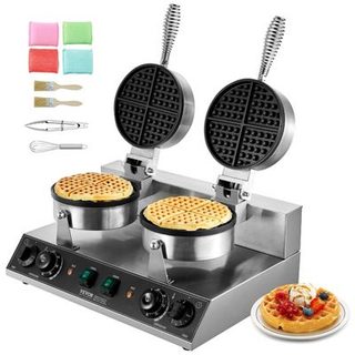 VEVOR Gaufrier commercial 2460W, appareil gaufre ronde double tête, inox, contrôle temperature temps.