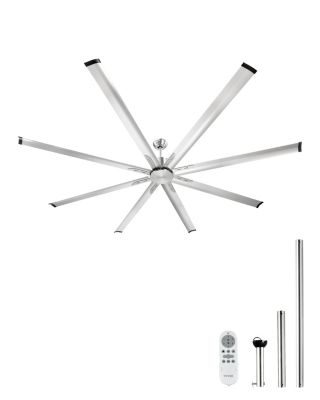 VEVOR Ventilateur plafond sans lumière 243 cm, 8 pales alu, télécommande, nickel brossé.