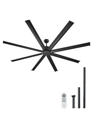 VEVOR Ventilateur plafond 214 cm, sans lumière. 8 pales alu, moteur CC réversible. Extérieur/intérieur, noir.