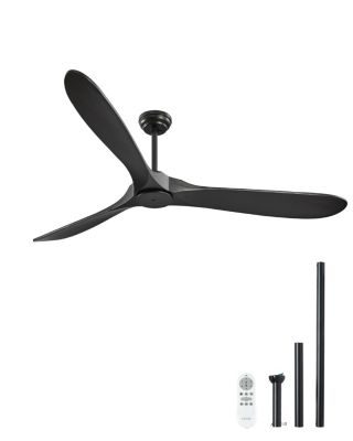 VEVOR Ventilateur plafond sans lumière 180 cm, 3 pales bois, télécommande. Moteur CC réversible, noir.