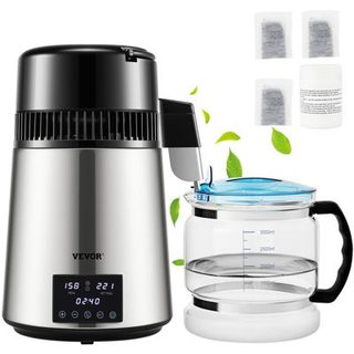 VEVOR Distillateur d'eau 4L, 1.5 L h, 1750W Acier inox alimentaire, temperature 30-108Celsius, minuterie Machine a eau distillee.