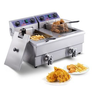 VEVOR Friteuse électrique commerciale 6000W, inox, capacité 2x11L, double panier amovible, argente.